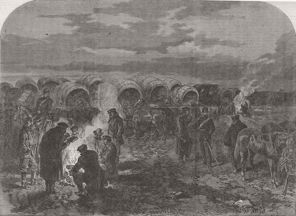 CZECH REP. Prussian supply-Train camped at Sadova 1866 old antique print
